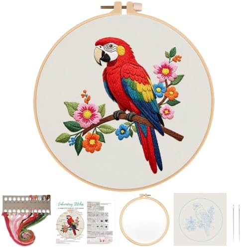 Nuberlic Parrot Embroidery Kit for Beginners, Animal Cross Stitch Kit