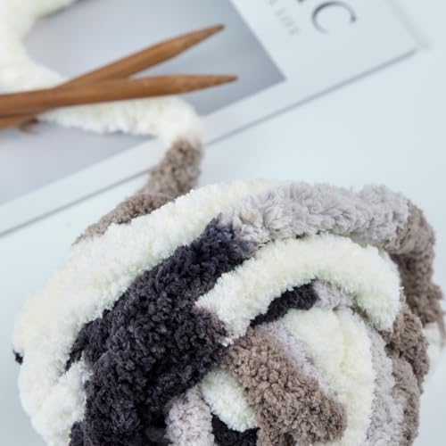 Bulky Chunky Yarn for Hand Knitting Blanket – #10 Jumbo Knitting Yarn, 1 Inch Thick Chenille Jumbo Yarn, No Knots Soft Machine Washable, Super Bulky Yarn 4 Pack for Crochet, Arm Knitting & Crafts