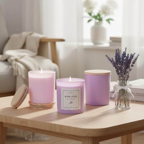 12Pcs Assorted Purple Candle Jars for Making Candles, 10oz Empty Jars with Bamboo Lids and Labels, Glass Candle Jars for Candle Making Supplies, Candle Containers for DIY Gifts