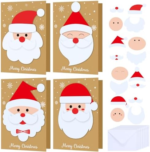 Dispowreath 48 Pcs DIY Christmas Card Making Kits with Envelopes DIY Christmas Craft Make Your Own Santa Claus Greeting Card Making Supplies for Holiday Xmas Party Decoration Favor