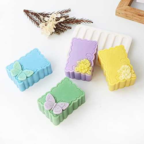Playing Mold 2 Cavity Butterfly and Flowers Soap Silicone Mold for DIY Handmade Soap, Cake, Fondant, Chocolate, Plaster Clay, Ornament, Candle Making