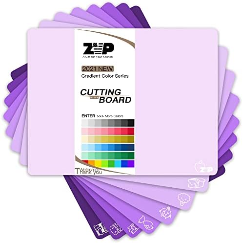 ZVP Plastic Cutting Boards for Kitchen, Flexible Cutting Mats, Gradient Purple Chopping Boards with Food Icon, Non-Slip, Non Porous, BPA Free, Dishwasher Safe