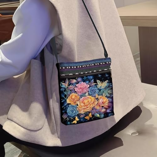 LSQFS DIY Diamond Painting Crossbody Bag, Diamond Art Kits for Adults, PU Leather Art Bag, Craft Kits for Adults Women, Portable Crossbody Purse as Gift for Diamond Art Projects