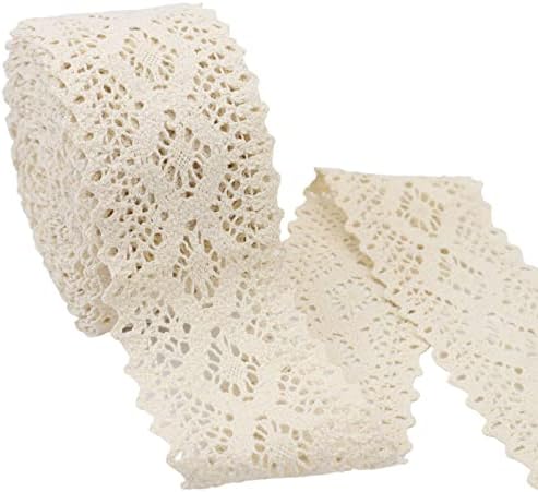 Beige Lace Ribbon 8 Yards Crochet Lace Trim Extra Wide Cotton Sewing for Crafts, Gift Package Wrapping, Bridal Wedding Decoration, Scrapbooking Supplies