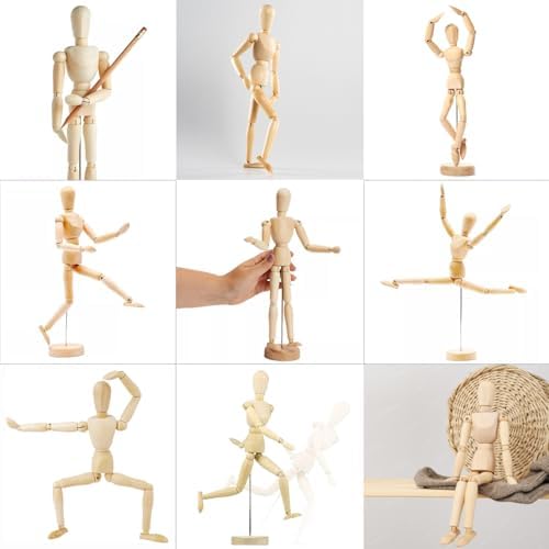 2 Pack 12" Drawing Mannequin,12" Hand Model,Wooden Manikin Body Figures Gifts for Artists,Poseable Art Mannequin Figure Dolls,Wood Statue Sculpture Decor Animation Drawing Tools