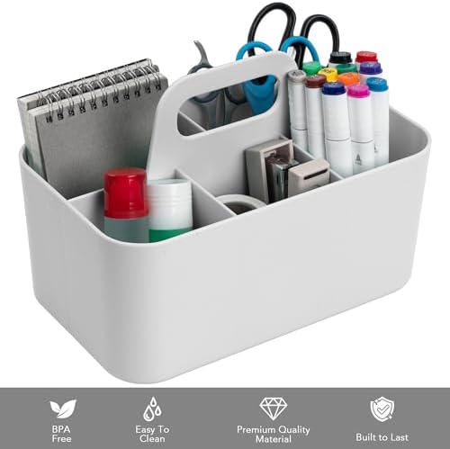 Tiawudi Multipurpose Caddy Organizer, Plastic Caddy with Handle, Stackable Desk Organizer for Stationery, Marker and Pencil, Office Supplies Organizer, Dorm Caddy (Pack of 2)