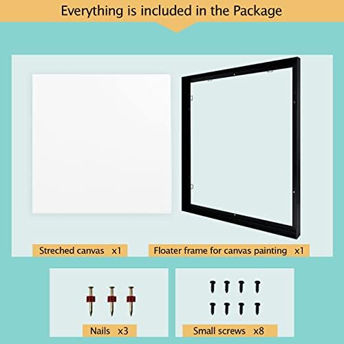 16"x20" Aluminum Canvas Frame with 9/10" Thickness Blank Stretched Canvas for DIY Oil Painting (Black)（2 Canvas+2Frames）