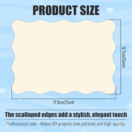 FYSUIMU 100Pcs Scalloped Cardstocks 5" x 7" Beige Rectangle Blank Cards with Wave Edge Thick Card Stock Paper for Cards Making Invitations DIY Crafts Baby Shower Wedding Party Supplies