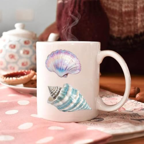 50pcs Fantasy Seashell Stickers Pack – Clear Ocean Shell Pearl Scrapbook Stickers for Journaling, Planner, Laptop, Water Bottle Decoration