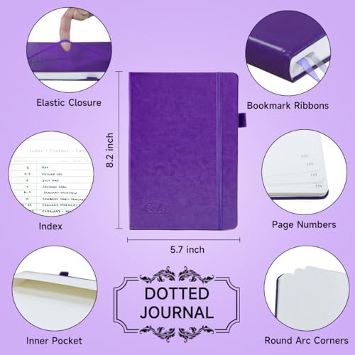 feela Dotted Journal Kit, Dot Grid Journal Hardcover Planner Notebook Set For Beginners Women Girls Note Taking with Journaling Supplies Stencils Stickers Pens Accessories, A5, 224 Pages, Purple