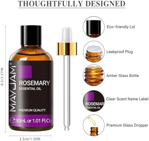MAYJAM Rosemary Essential Oil for Hair Growth, Hair & Skin Care, 1.01fl.oz
