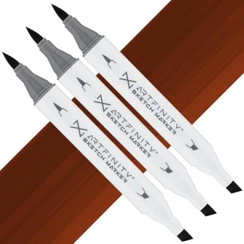 Artfinity Sketch Markers - Set of 3 - Dark Umber E4-7, Vibrant, Professional, Dye-Based Alcohol Markers for Artists, Drawing, Travel, & More
