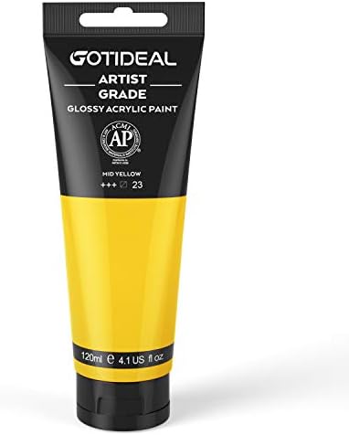 GOTIDEAL Acrylic Paint Mid Yellow Tubes(120ml, 4.1 oz) | Non Toxic, Non Fading, Rich Pigments,for Painters, Adults & Kids,Ideal for Canvas Wood Clay Fabric Ceramic Craft Supplies