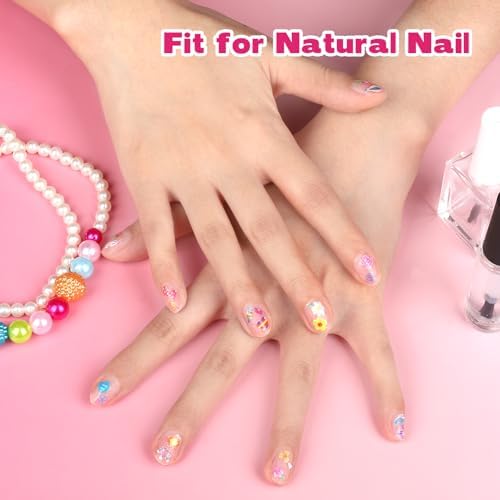 Teenitor 50 Sheets Nail Stickers for Kids, 3D Cute Girls Nail Art Stickers, Heart Flower Butterfly Bow Nail Decals for Nail Art, Fingernail Stickers for Women, Self Adhesive Nail Decorations in Summer