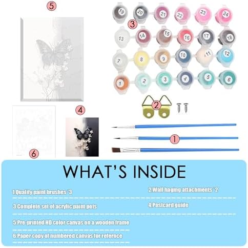 Butterfly Paint by Numbers Kit for Adults Framed Canvas,Painting by Numbers Kits with Frame on Canva for Beginner,DIY Watercolor Oil Painting Frame for Birthday Gift Decor for Home Wall. (butterfly1)