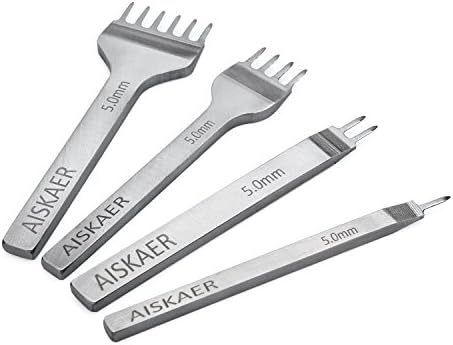 Aiskaer Leather Stitching Punch Set, Diamond Chisel Tools, 5mm White Steel 1/2/4/6 Prong for Leather Craft DIY
