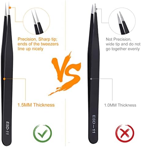 kaverme 3PCS Precision Tweezers Set, Upgraded Anti-Static Stainless Steel | Tweezers for Electronics, Soldering, Laboratory Work, Jewelry-Making, Model, Craft
