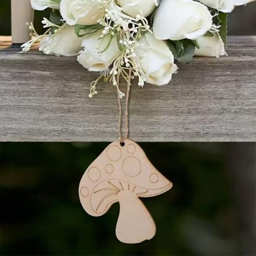 Wooden Mushroom Ornament, 10pcs Blank Wood Ornaments, 3.5 x 3.5 in Used for Painting and Decoration DIY Technology, Hanging skrnrhrery