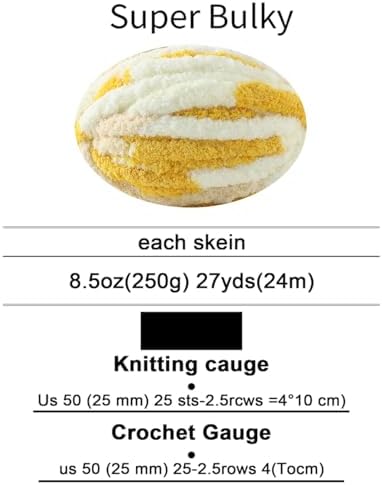 Chunky Yarn for Hand Knitting, No7 Thick Yarn, 250Grams 32Yards, Pack of 4, Perfect for Knitters and Crafters (Turmeric Yellow Off-White)