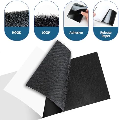 4.4" x 15 FT Heavy Duty Adhesive Hook and Loop Tape Strips - Reusable Fastener for Home, Office & Crafts (Black)