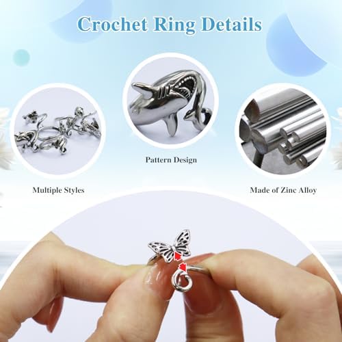 LIQALU 9 Pcs Crochet Rings Adjustable Animal Tension Rings Yarn Guide Tools