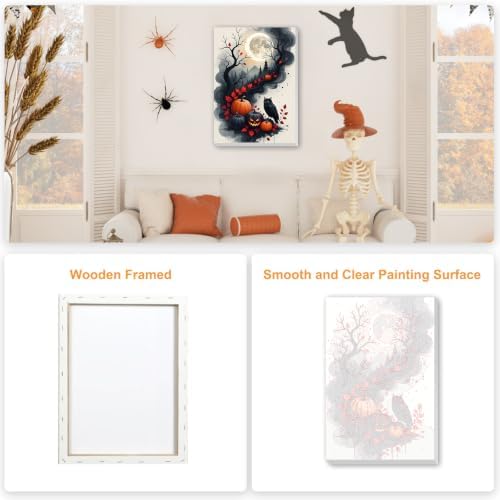 SENQAO Halloween Owl Fall Pumpkin Paint by Number Kits for Adults, DIY Paint by Numbers Kits for Adults Beginners Without Frame, Acrylic Paint Canvas Painting Kits Art for Home Decor 8X12 inch