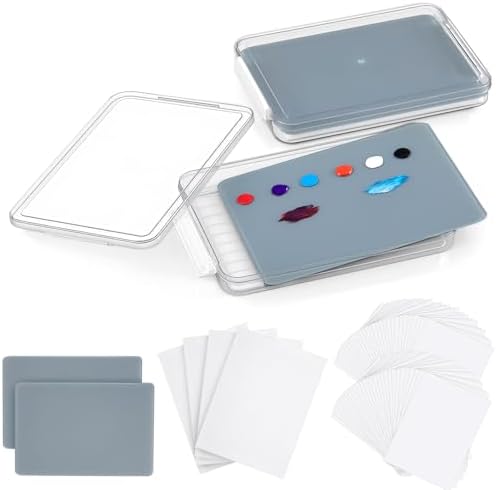 Nuanchu 2 Pcs 9 x 12 Inch Glass Palette for Oil Painting, Neutral Grey | Airtight Keep Wet Palette Container, 80 Sheets Disposable Paper, Keeps Paint Fresh, for DIY Color Mixing Beginners