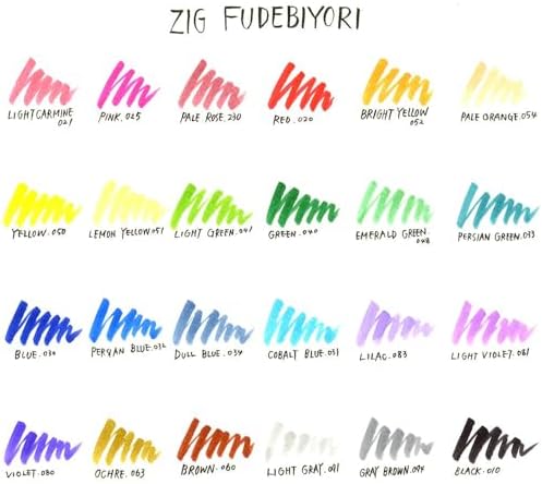 Kuretake ZIG FUDEBIYORI Brush Pens 24 Colors set, AP-Certified, Odourless, Xylene free, Flexible Hard brush tip, Effective for both details and larger spaces, Professional quality, Made in Japan