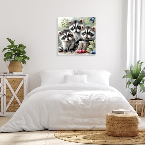 Bowetile Baby Raccoons Paint by Numbers Kit for Adults, Framed Painting by Numbers Animals, Adults' Paint-by-Number Kits on Canvas, Acrylic Number Painting for Home Wall Decor, 12x12in