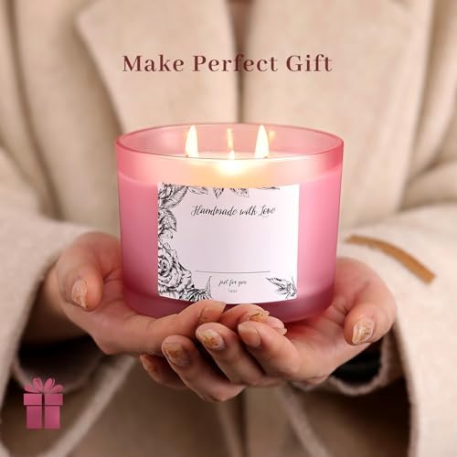 6 Pack Glass Candle Jars with Lids (16oz, Frosted Pink) - Large Candle Jars for 3 Wick Candles Making - Empty Candle Jars Containers - Candle Making Accessories Include 16Pcs Candle Labels
