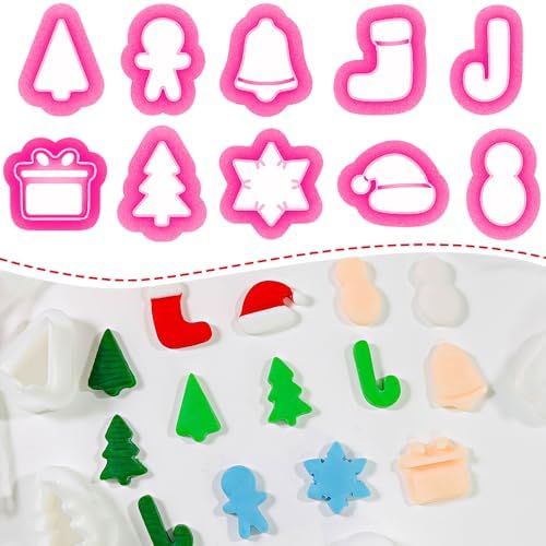 Xaekicr 10 Pcs Christmas Polymer Clay Cutters Set – Holiday Clay Cutters for Earrings, Ornaments & Jewelry Making – Gingerbread, Snowman, Tree Shapes – Clay Tools for Polymer Clay Crafts