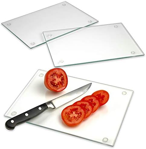 Tempered Glass Cutting Board Long Lasting Clear Glass Scratch, Heat, Shatter Resistant, Dishwasher Safe. (3 Rectangle 10x7")