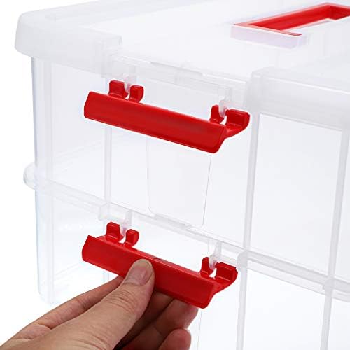 JUXYES 2-Tiers Plastic Stack Carry Storage Containers Box wih Handle Lids