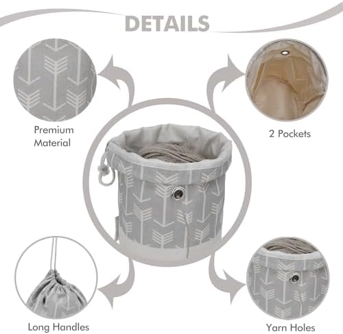TOGETRUE Yarn Bag, Small Knitting Crochet Bag, Portable Yarn Storage Bags Organizer for Crocheting Project, Store Skein Ball, Short Knitting Needle (Grey)