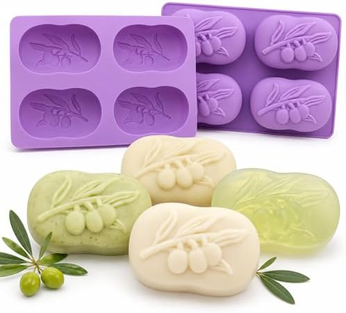 2Pack Olive Branch Silicone Soap Mold Olive Branch Handmade Soap Making Mold Olives Branchs Silicone Mold Leaf Mold Handmade Soap Mold for Soap Candle Lotion Bath Bombs Resin Wax Cake Chocolate Candy