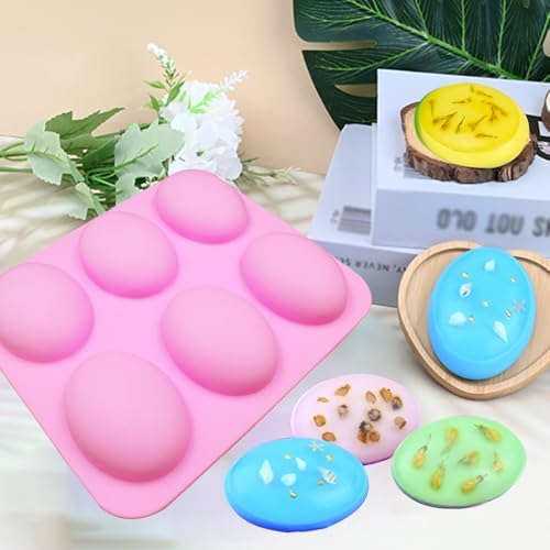 BAKER DEPOT Silicone Mold for Handmade Soap 6 Cavity Oval Shape Fat Bath Bombs Pink Color，Set of 2