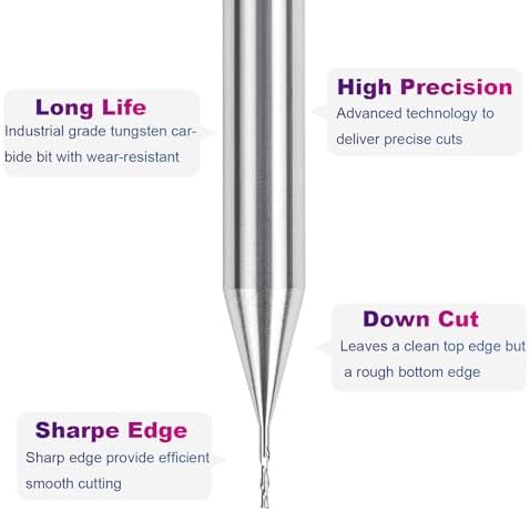 SpeTool 1/32 Inch Downcut Inlay Router Bit with 1/4 Inch Shank Carbide CNC Router Bit End Mill Woodworking Slot Carving Engraving Tool