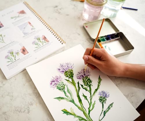 Wildflower Watercolor Workbook with Real Cold Press Cotton Watercolor Paper, Pre-Outlined Designs, Step-by-Step Instructions & Online Videos – Premium Botanical Art Book for Adults & Beginners