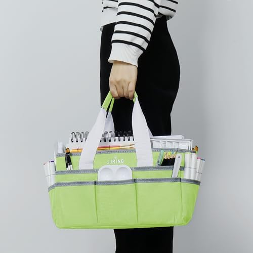 JJRING Craft Organizer Tote Bag Art Storage Caddy Cyan | With Multiple Pockets For Sewing, Scrapbooking, School, Medical, And Office Supplies
