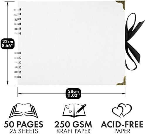 Scrapbook Album, 50 Pages, 11 x 8.5 Inch, White Photo Album, Scrap Book | Hardcover with Thick 200 GSM Kraft Paper, Ideal for Your Scrapbooking Albums, Art & Craft Projects (White, 11 x 8.5 Inch)