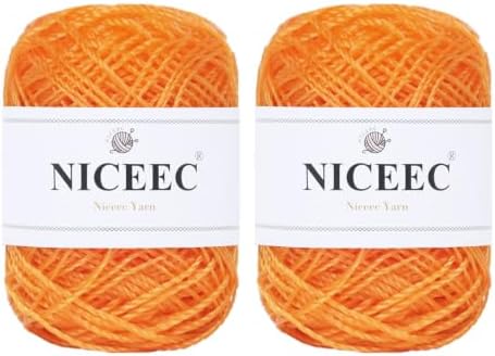 NICEEC 2 Skeins Polyester Plastic Yarn Hand-Knitted Yarn-10#Orange