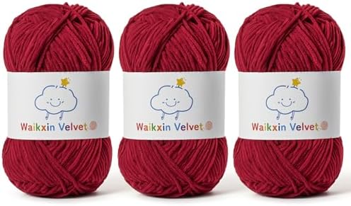 3 Pack Fluffy Chenille Yarn for Crocheting，Baby Yarn for Crocheting Soft，150g/5.28oz Velvet Amigurumi Yarn ，Fingering Weight Yarns for Crocheting Baby Blankets、DIY Craft.(3 Burgundy)