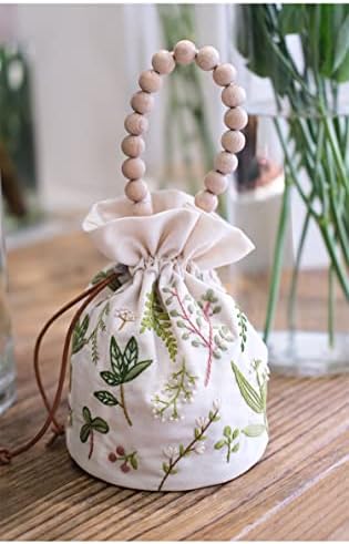 Smart-Feather Embroidery Drawstring Bag Kits with Patterns, Needlepoint Sewing Handbag Kit for Beginners, Embroidery Start Kit with Hoop