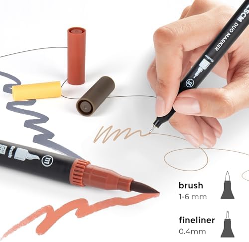 ZSCM QUALITY DECIDES THE FUTURE Skin Tone Duo Tip Marker Pens, 12 Fine & Brush Tip Pen For Adult Coloring Books
