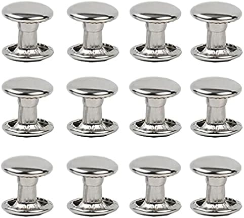 100sets Stainless Steel Leather Rivets Double Cap Rivet Tubular Metal Studs Repairs Decoration Craft Accessories for Leather Craft Clothes Shoes Bags Belts (12mm Silver)