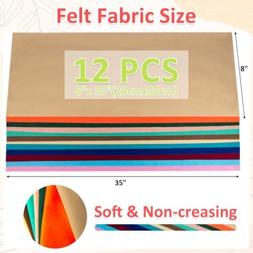 XSEINO 12 Rolls 8"x35" 1.4mm Thick Soft Felt Fabric Sheet 12 Assorted Vintage Series Colors Felt Pack for DIY Craft Sewing Squares Nonwoven Patchwork
