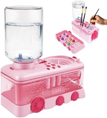 Paint Brush Cleaner with Water Circulation, Upgraded Abs Paintbrush Rinser with 9-Well Palette, 9 Brush Holders, Portable Leak-Proof Art Supplies Rinsing Station Washer for Beginners Artists