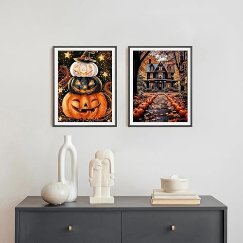 4 Pack Halloween Paint by Numbers for Adults with Framed Canvas 8x12inch