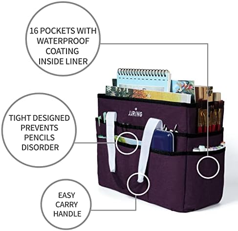 JJRING Craft Organizer Tote Bag Large Art Storage Caddy Deep Purple | With Multiple Pockets For Sewing, Scrapbooking, School, Medical, And Office Supplies