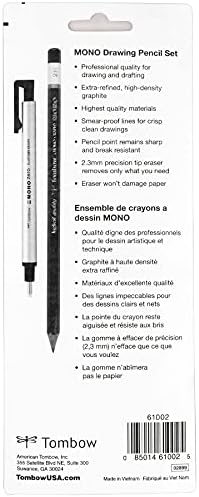 Tombow 61002 Mono Drawing Pencil, Combo Pack with Zero Eraser, Graphite 6-Pack, Black, 0.5mm